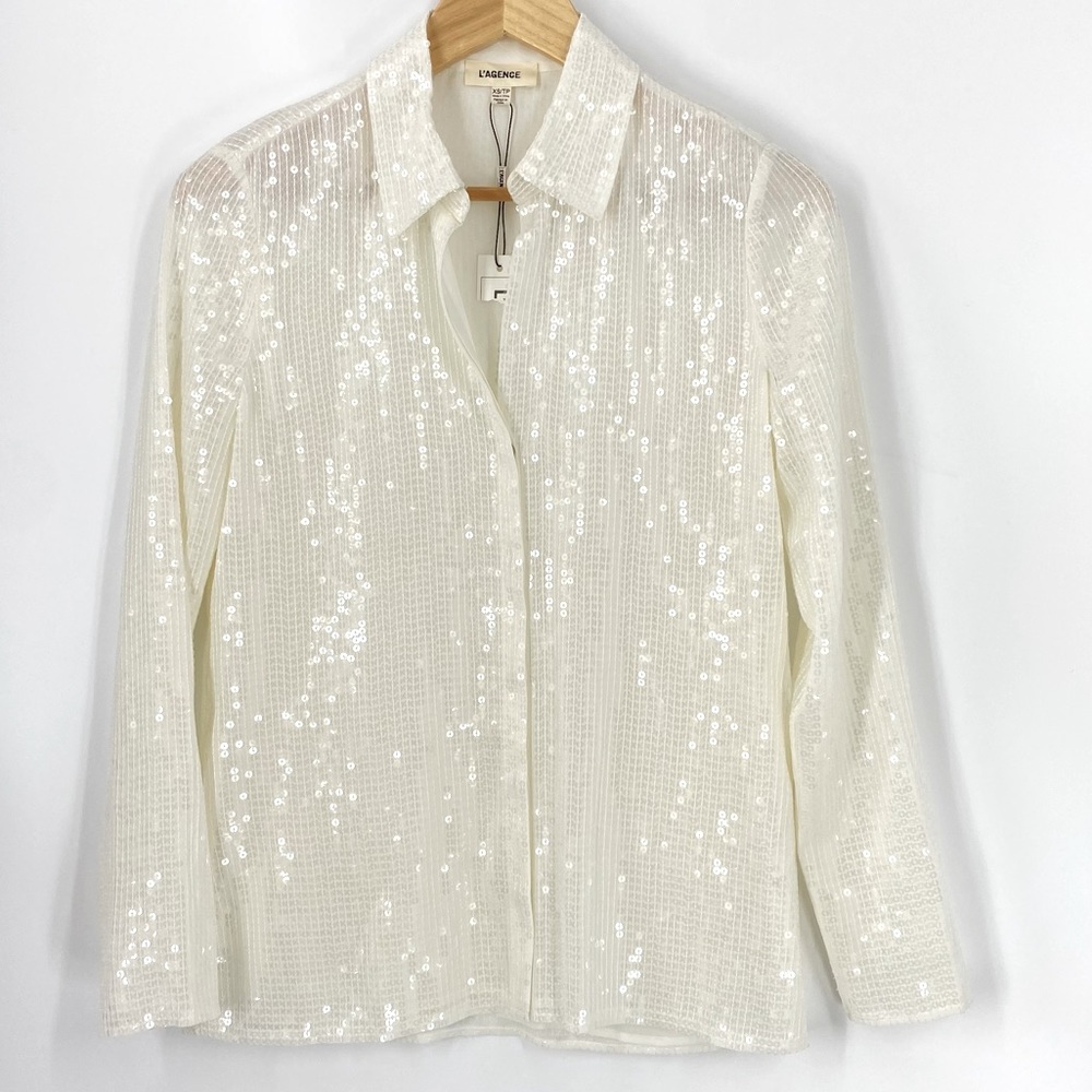 L’Agence Sequined White Blouse SZ XS NEW